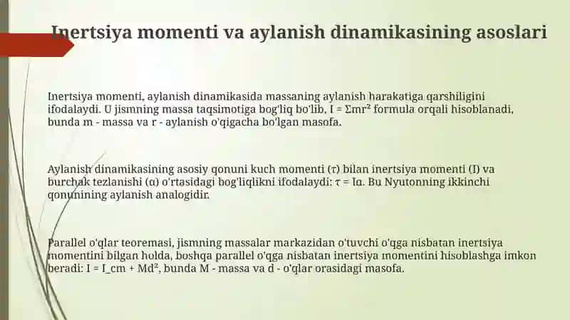 Inertsiya momenti va aylanish dinamika qonuni 3