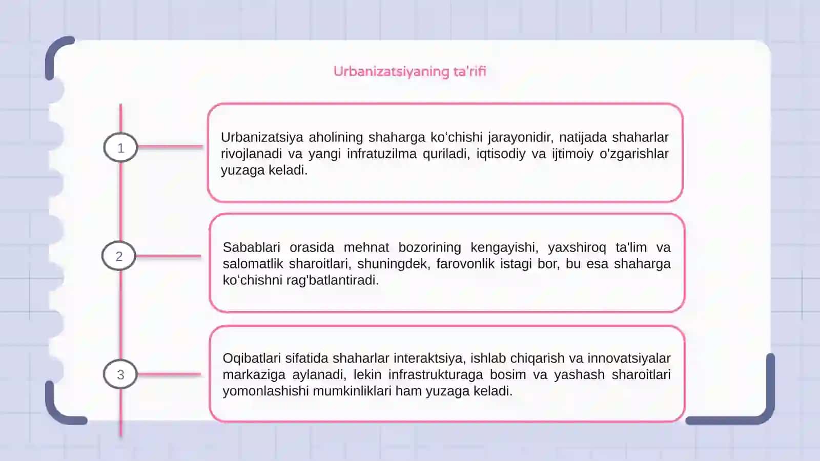 Urbanizatsiya: aholining shaharlarga koʻchishi sabab va oqibatlari 3