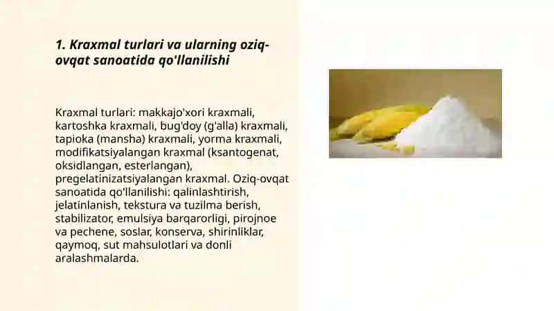Kraxmallarning oziq-ovqat va boshqa sohalarda qo'llanilishi 3
