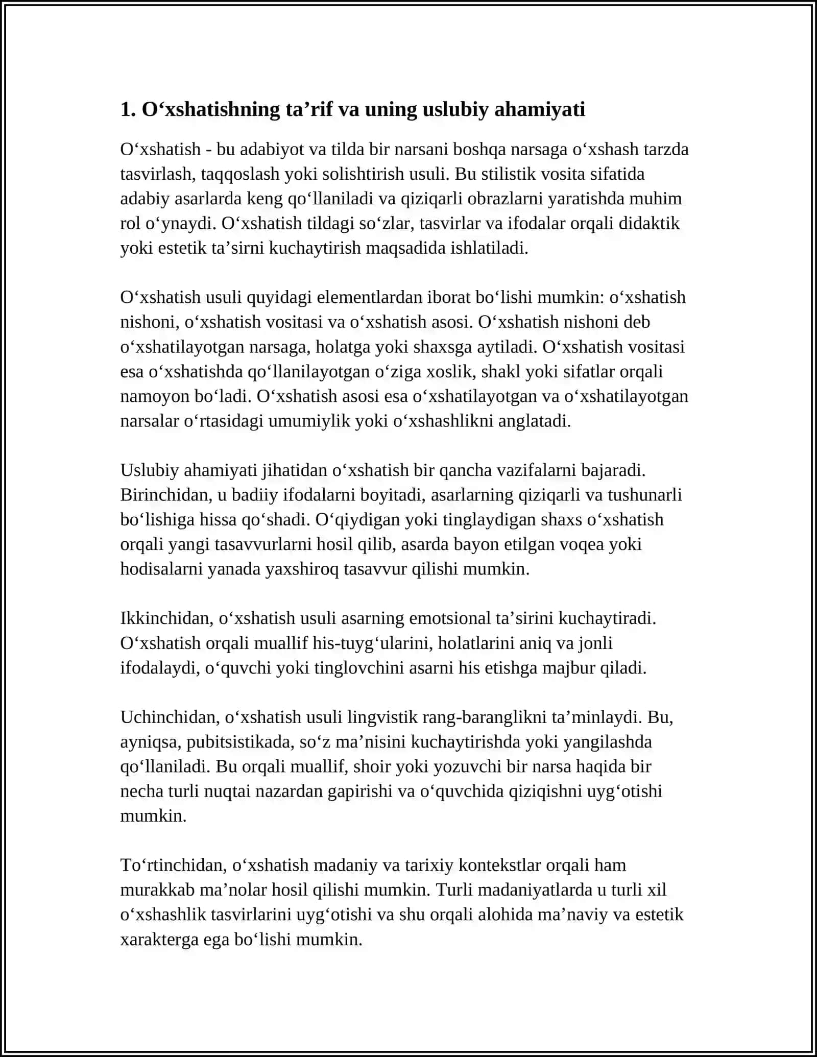 O‘XSHATISH USLUBNI YUZAGA CHIQARUVCHI VOSITA EKANLIGI 3