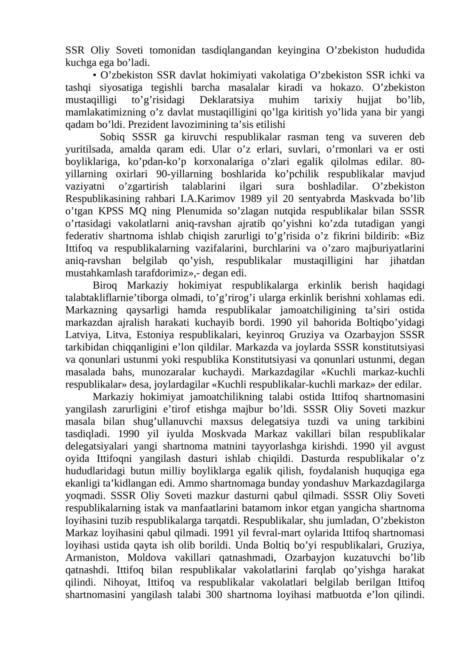 Mustaqil O`zbekiston Respublikasining tashkil topishi va o`ning tarixiy ahamiyati. 3