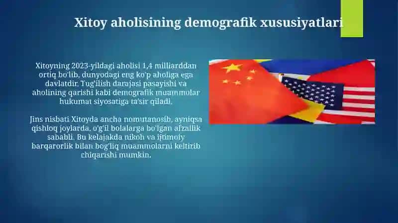 Xitoy davlatining aholisi va mehnat bozori korsatkichlari tahlili 3