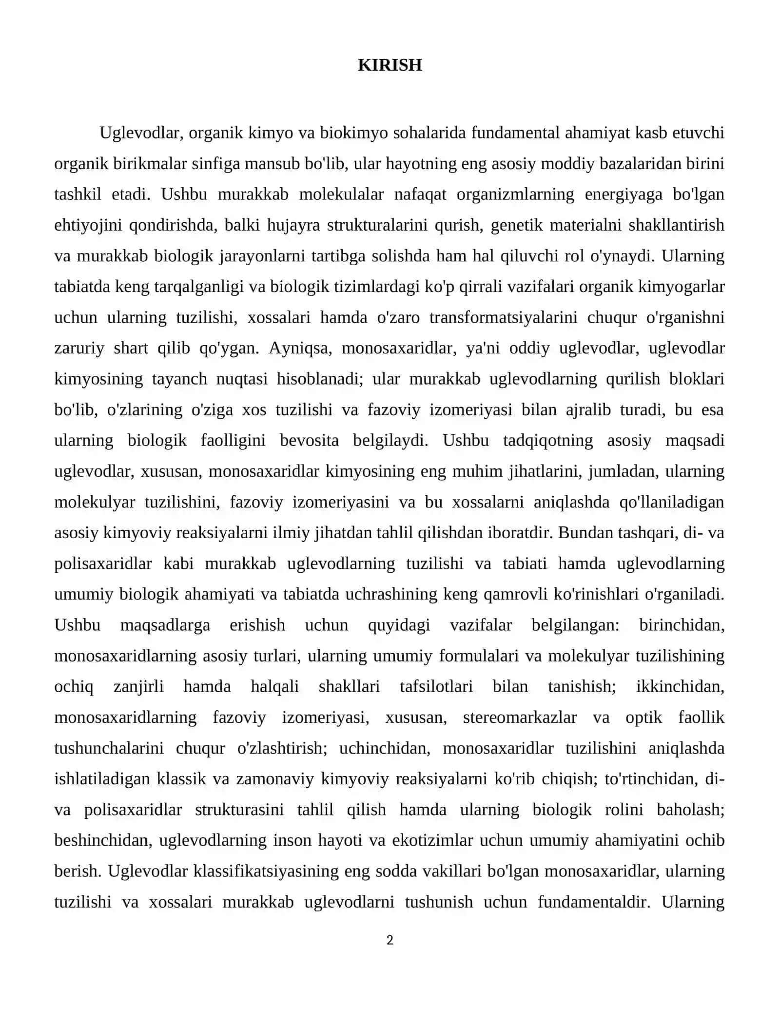 Monosaxaridlarning tuzilishini va fazoviy izomerlarini aniqlashda qo‘llaniladigan reaksiyalar. Di- va polisaxaridlar. Uglevodlarning tabiatda uchrashi va ularning ahamiyati. 3