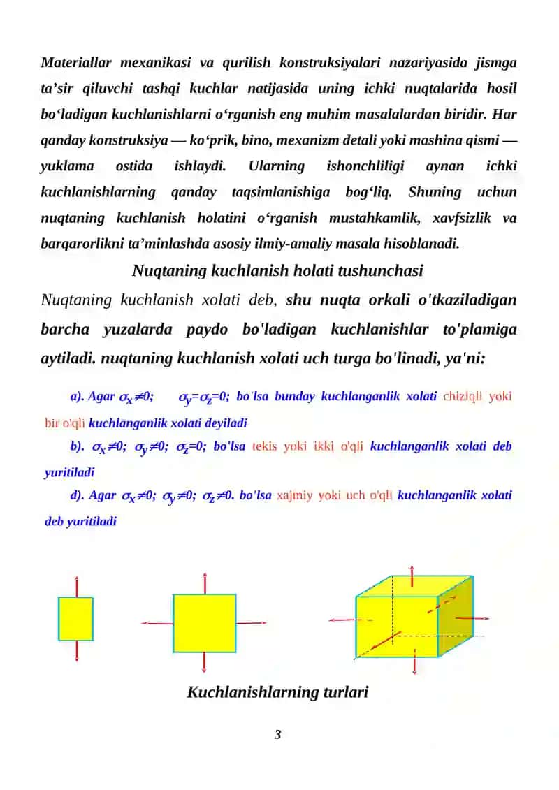 Nuqtaning kuchlanish holati to’g’risida tushuncha va uning turlari mavzusida yozgan 3