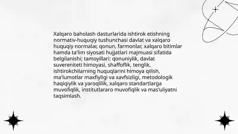 Xalqaro baholash dasturlarida ishtirok etish tizimining me’yoriy-huquqiy asoslari 3