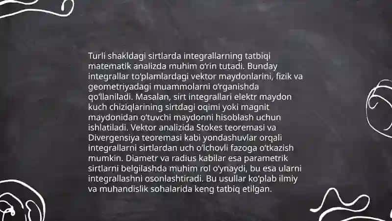 Turli shakldagi sirtlarda integrallarning tatbiqi 3