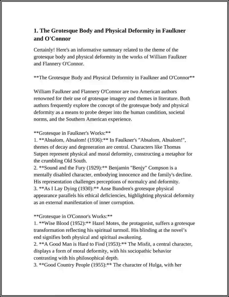 The Grotesque Body and Physical Deformity in Faulkner and O'Connor 3