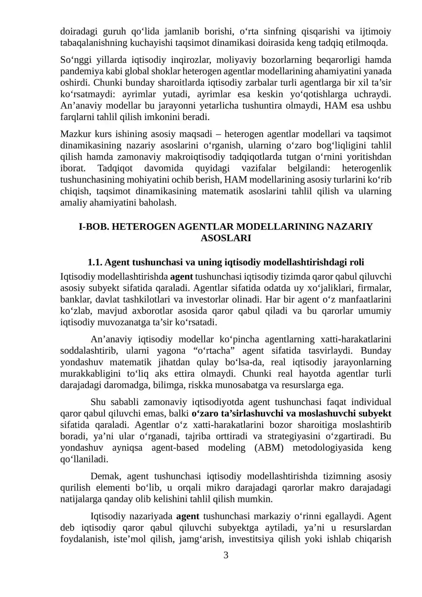 HETEROGEN AGENTLAR MODELLARI (HAM) VA TAQSIMOT DINAMIKASI 3