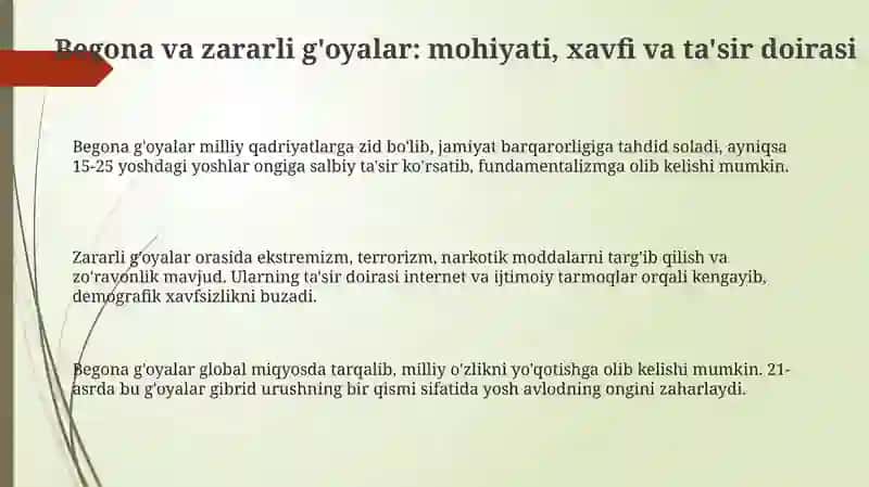 Tarbiyaviy jarayonlarda yot va zararli g‘oyalarga qarshi kurash salmog‘ini ortib borish zaruriyati 3