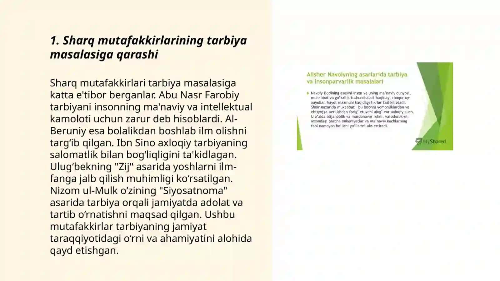 Sharq mutafakkirlari asarlarida berilgan tarbiya masalasini yoritish 3