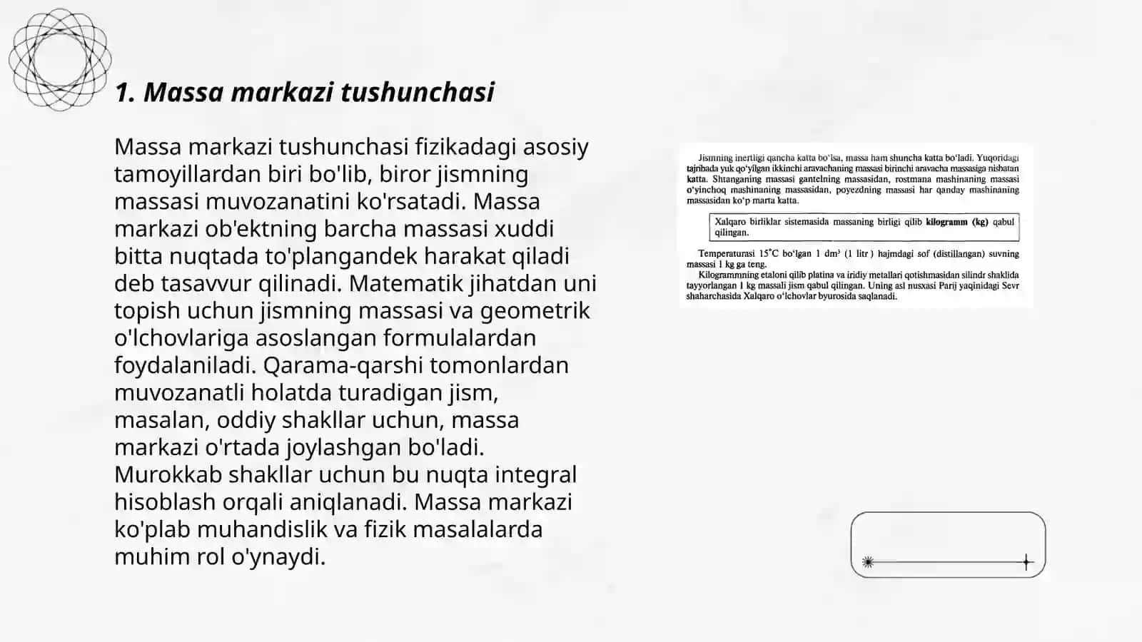 Moddiy nuqtalar sistemasining harakati. Massa markazi 3