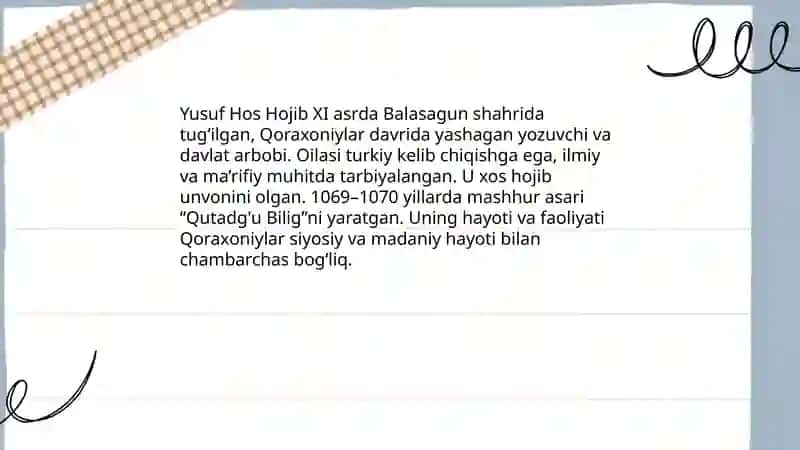 Yusuf Hos Hojib hayot ijodi 3