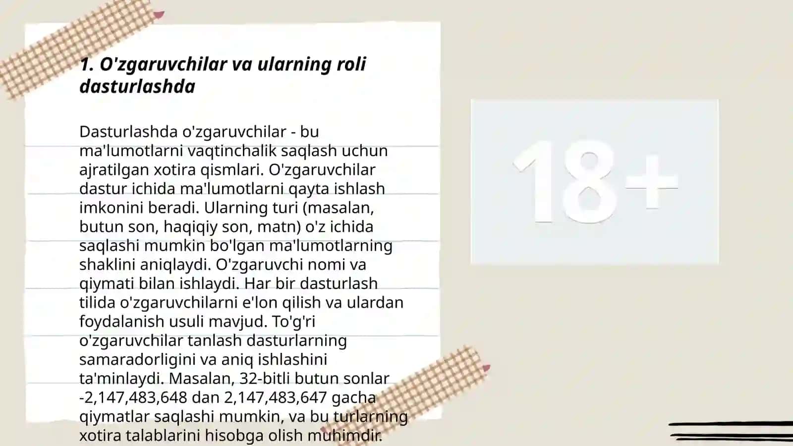 O'zgaruvchilar va ularning roli dasturlashda 3