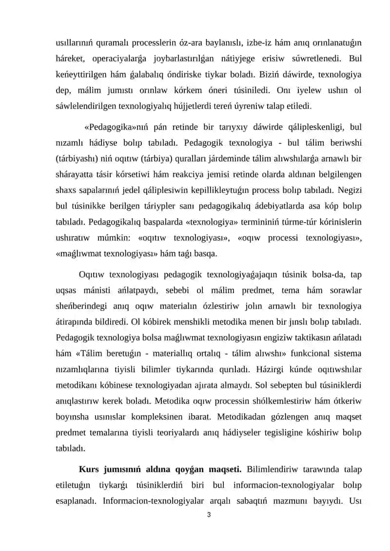 KURS JUMISI TÁRBIYA PÁNIN OQITIWDA INFORMACIYA TEXNOLOGIYALARINAN PAYDALANIW 3