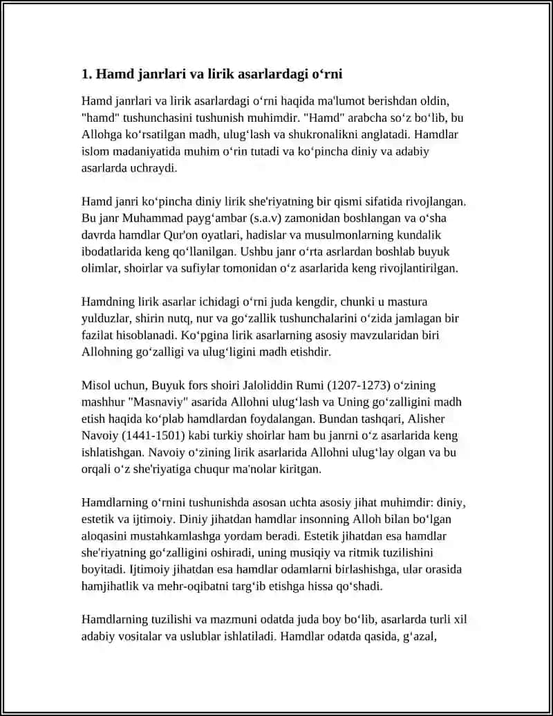 HAMDLAR VA BADIIYAT MASALALARI. LIRIK ASARLAR VA DOSTONLARDA HAMDLARNING O‘RNI 3