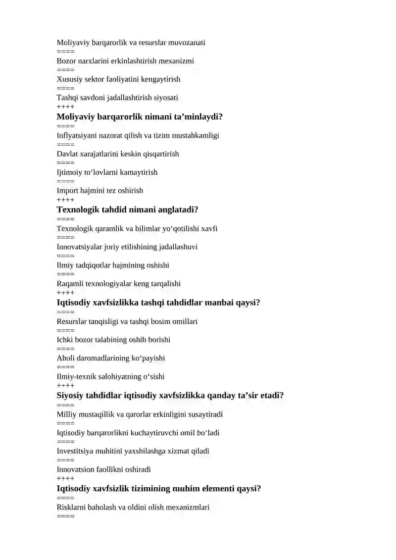 Iqtisodiy xavfsizlik fanidan yakuniy nazorat uchun test savollari 3