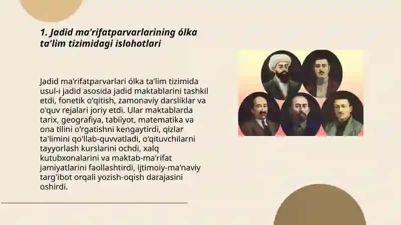 Jadid ma'rifatparvarlarining ólka ijtimoiy-ma'naviy hayotida tutgan o'rni 3