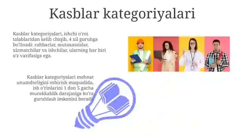 Kasblarning turkumlari bolimlari guruhlari 3