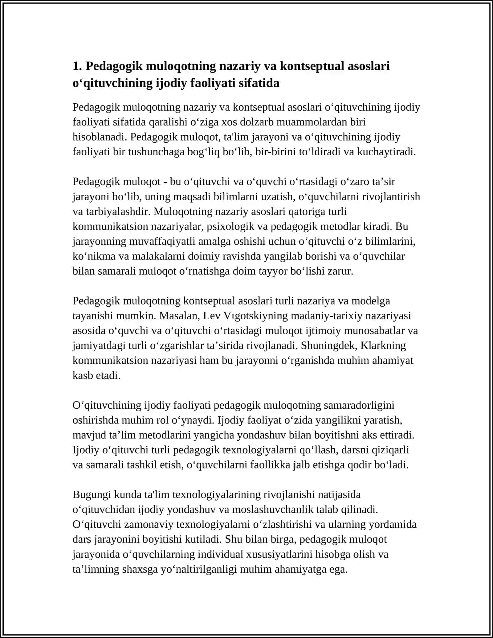 PEDAGOGIK MULOQOT-O‘QITUVCHINING IJODIY FAOLIYATI SIFATIDA 3