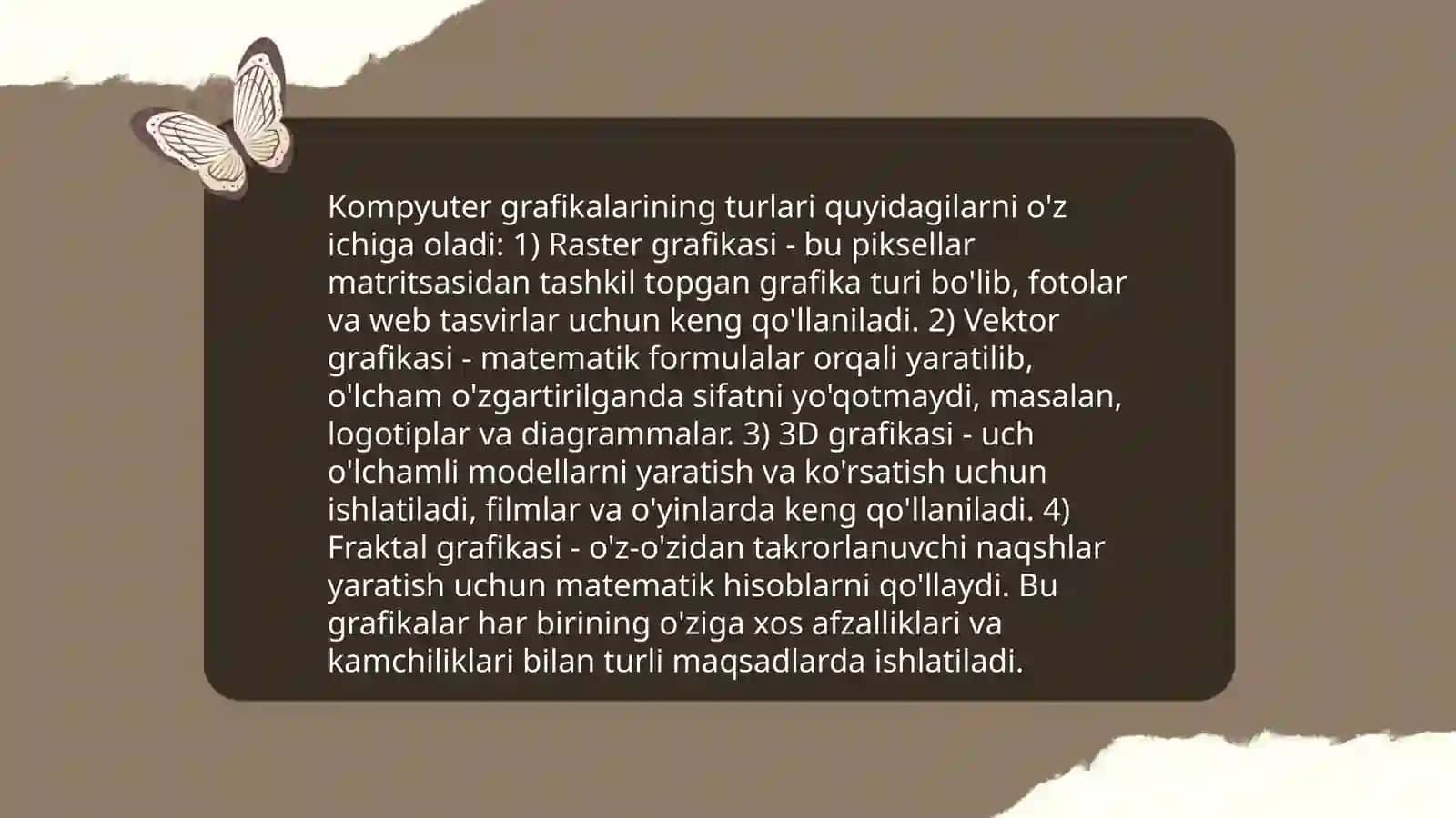 Kompyuter grafiklarining qôllanilish sohalari va turlari 3