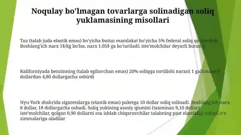 Talab va taklif elastikligiga ko‘ra soliq yukini hisoblash 3