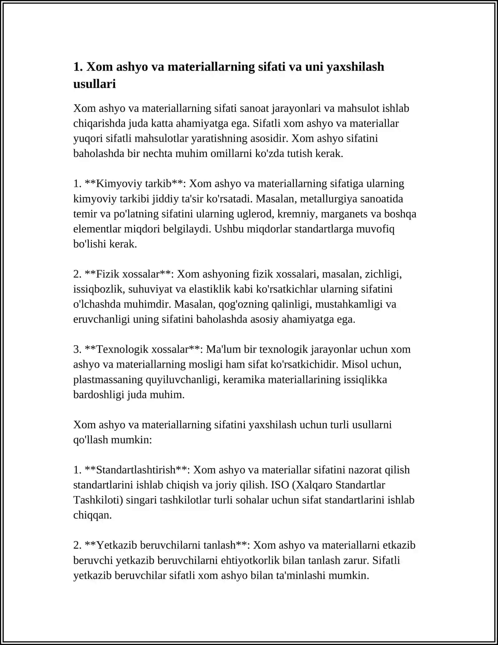 Xom ashyo va materiallarning sifati va uni yaxshilash usullari 3