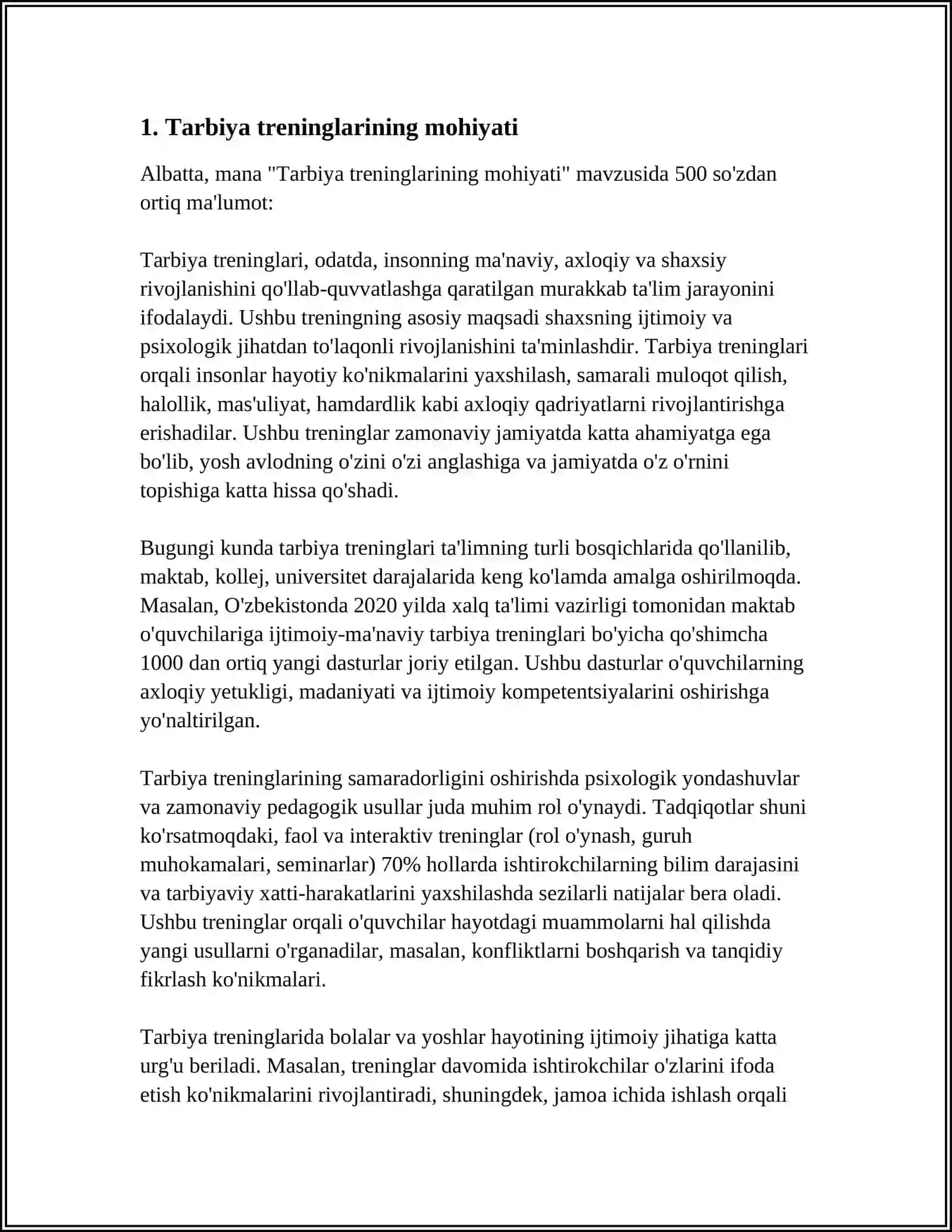 TATBIYA FANINI O'QITISHDA TARBIYA TRENINGLARI ASOSIDA FAOLIYATNI TASHKIL QILISH 3