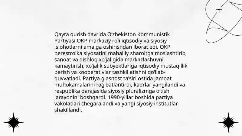 Qayta qurish davrida Oʻzbekistondagi ijtimoiy va siyosiy vaziyat 3