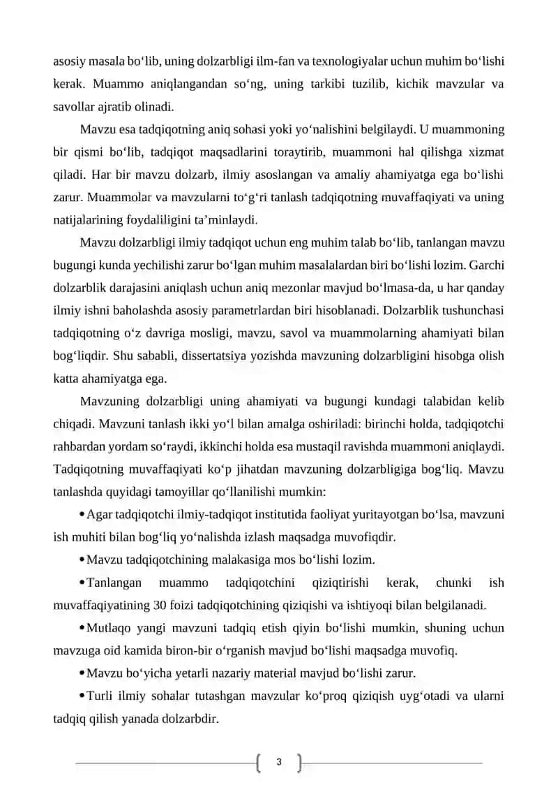 Dissertatsiya mavzusini tanlashda mavzuga qo’yiladigan talablarga mosligini tekshirish 3