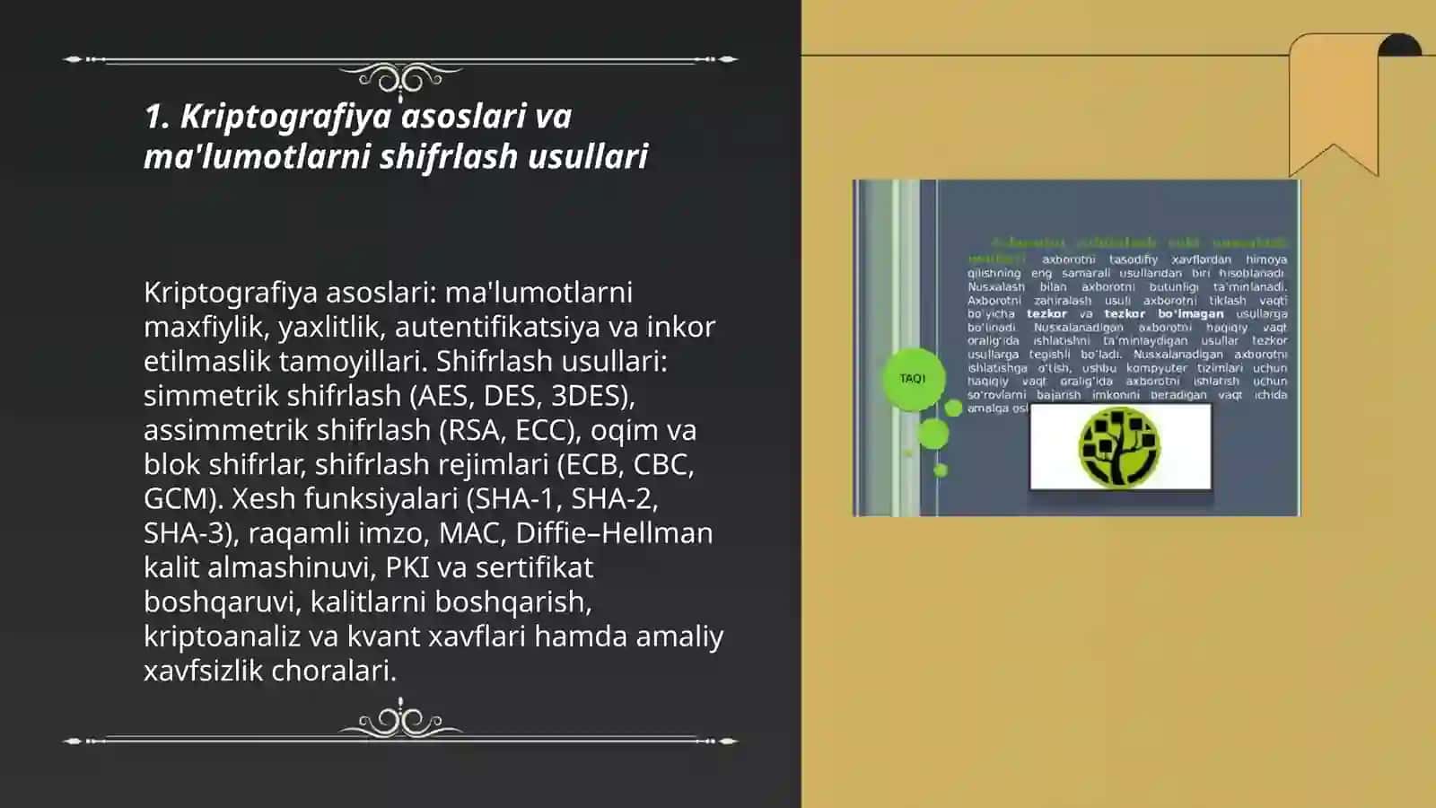 Kriptografiya asoslari va ma'lumotlarni shifrlash usullari 3