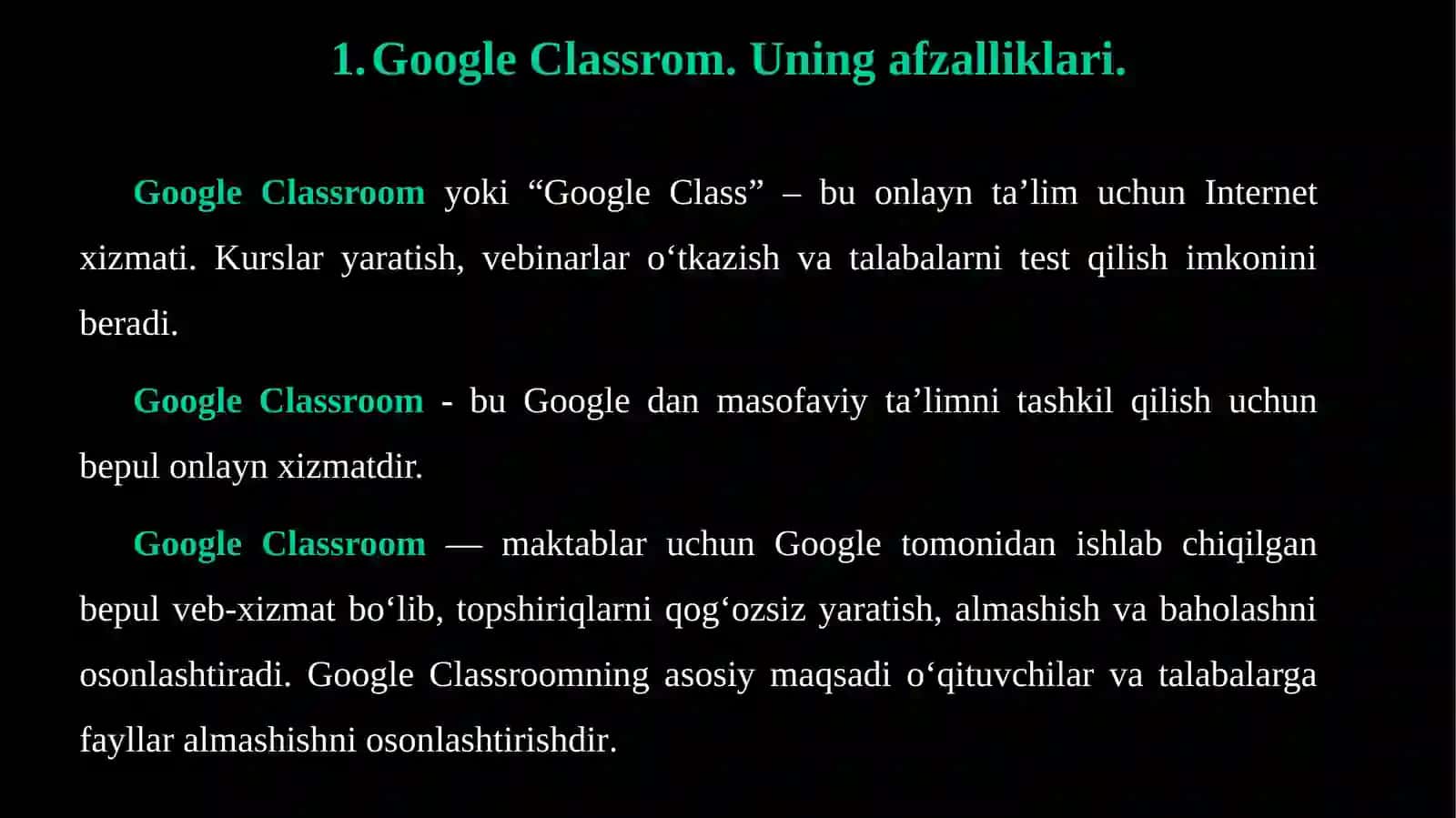 GOOGLE CLASSROOM ONLINETA’LIMXIZMATI 3