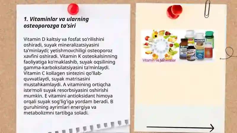 Vitaminlar. Osteoporozni davolash vositalari 3