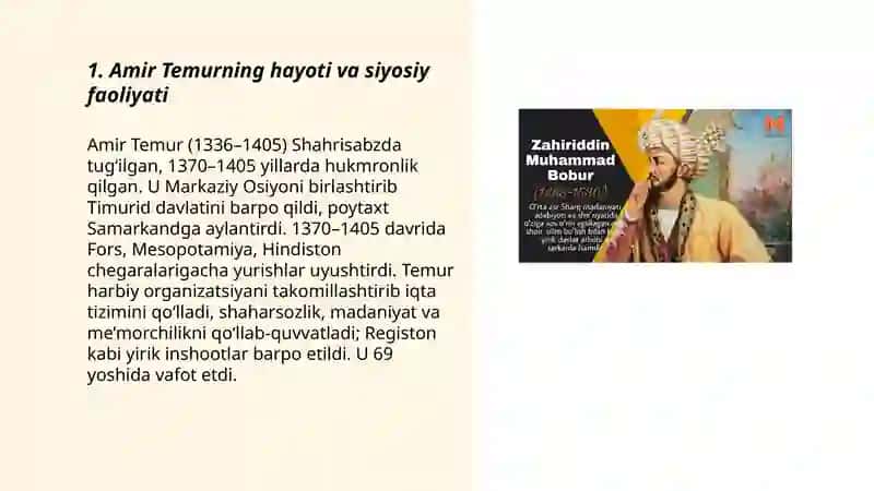 Amir Temur va Zahiridin Muhammad Bobu haqida 3