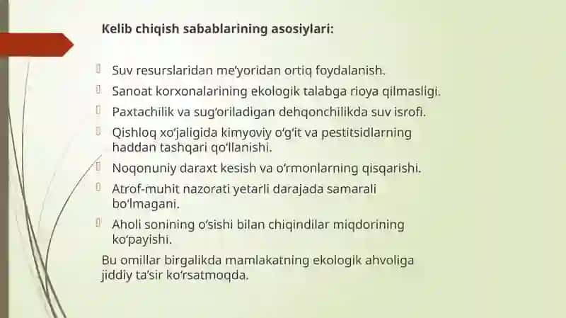 O‘zbekiston Respublikasining ekologik muammolari 3