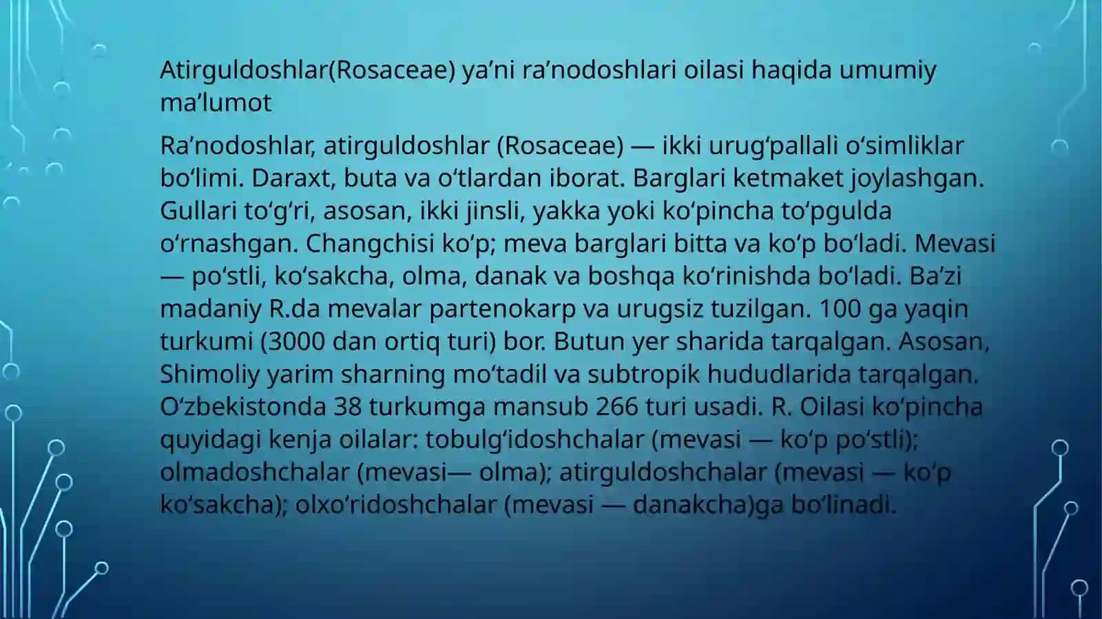 Atirguldoshlar oilasining asosiy vakillari va ularning amaliy ahamiyati 3