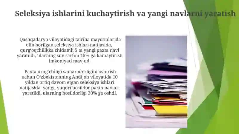Seleksiya ishlarini kuchaytirish va yangi navlarni yaratish 3