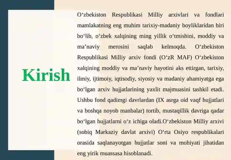 O‘zbekiston Respublikasi Milliy arxivlar ivafondlarining tarixiy, milliy va ma’naviyahamiyati 3