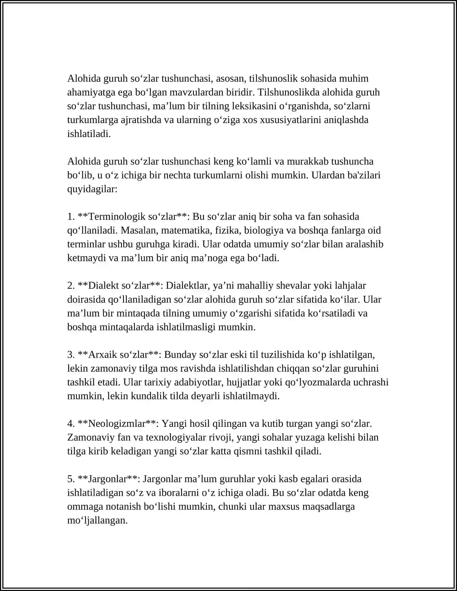 ALOHIDA GURUH SÕZLAR, ULARNING TURLARI 3