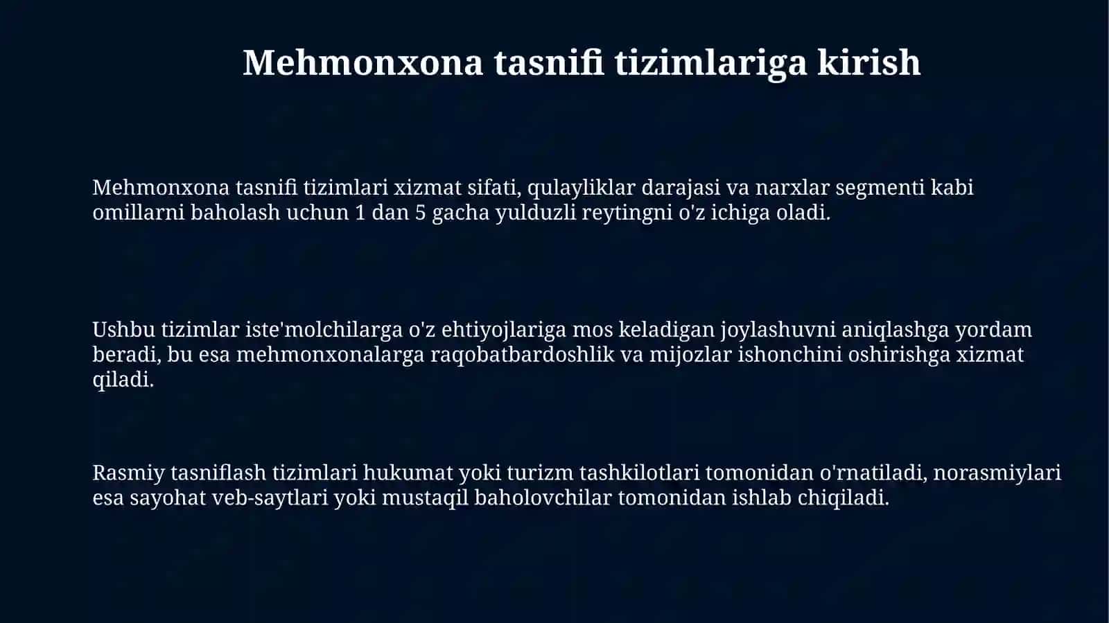 Mehmonxona tasniflash tizimining asoslari 3