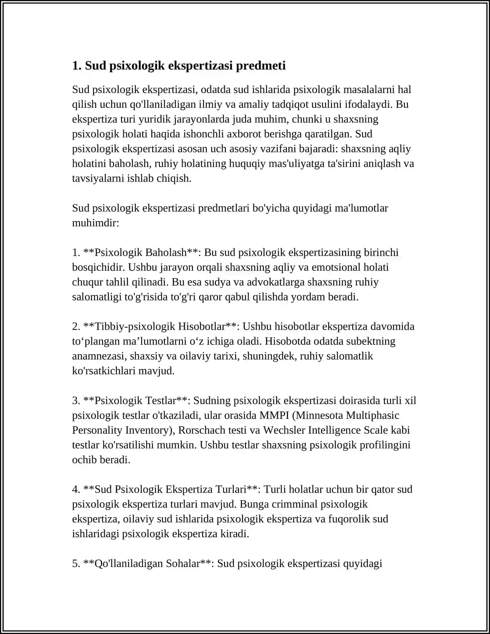 SUD PSIXOLOGIK EKSPERTIZANING PREDMETI,VAKOLATI VA EKSPERTIZA OLDIGA QOʻYILADIGAN TALABLAR 3