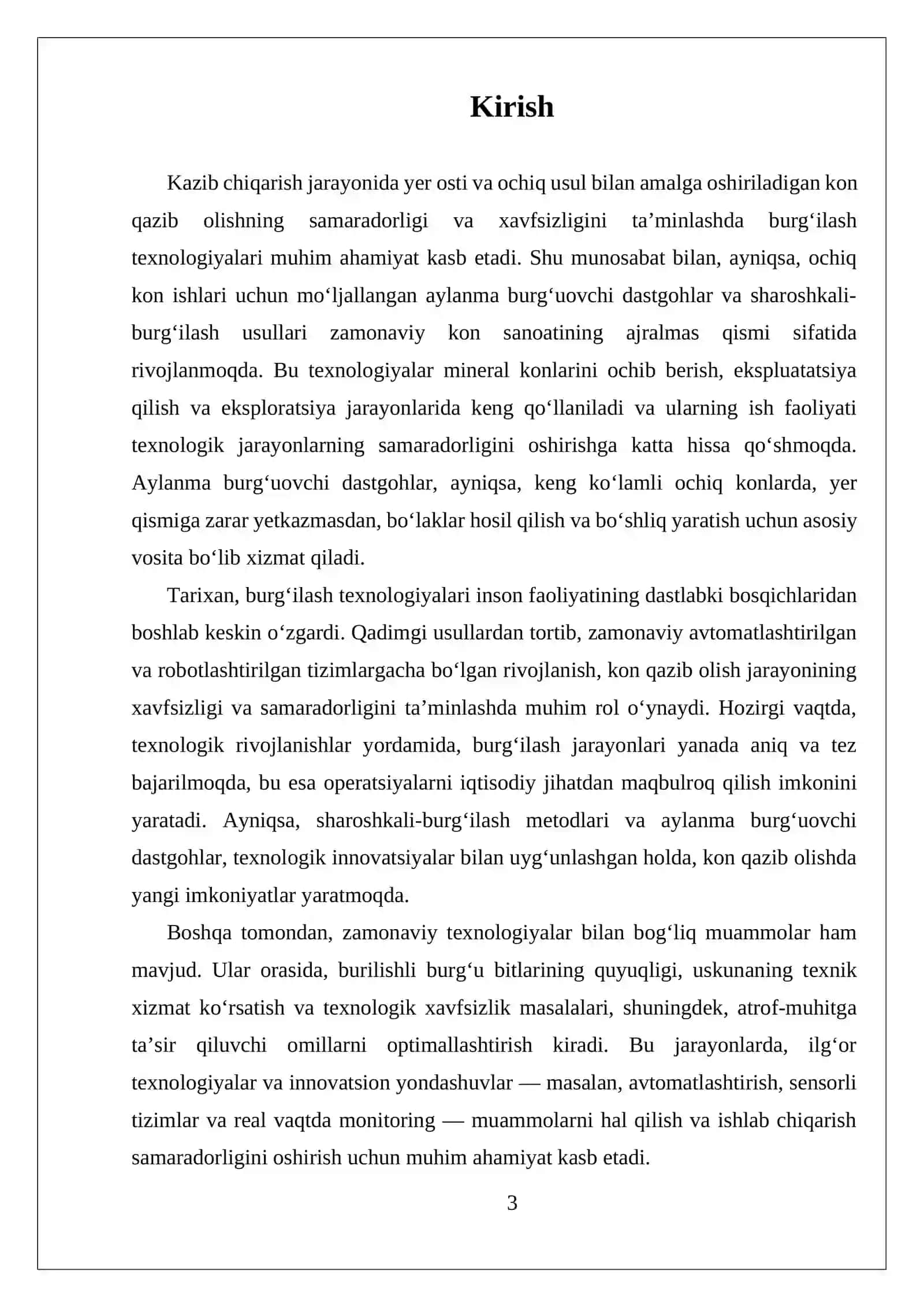 MUSTAQIL ISH YER OSTI USULIDA VA OCHIQ USULDA QAZIB OLISHDA QO'LLANILADIGAN AYLANMA BURG’UOVCHI DASTGOHLAR OCHIQ- KONCHILIK ISHLARI UCHUN: SHAROSHKALI- BURGILASH DASTGOHLARI 3