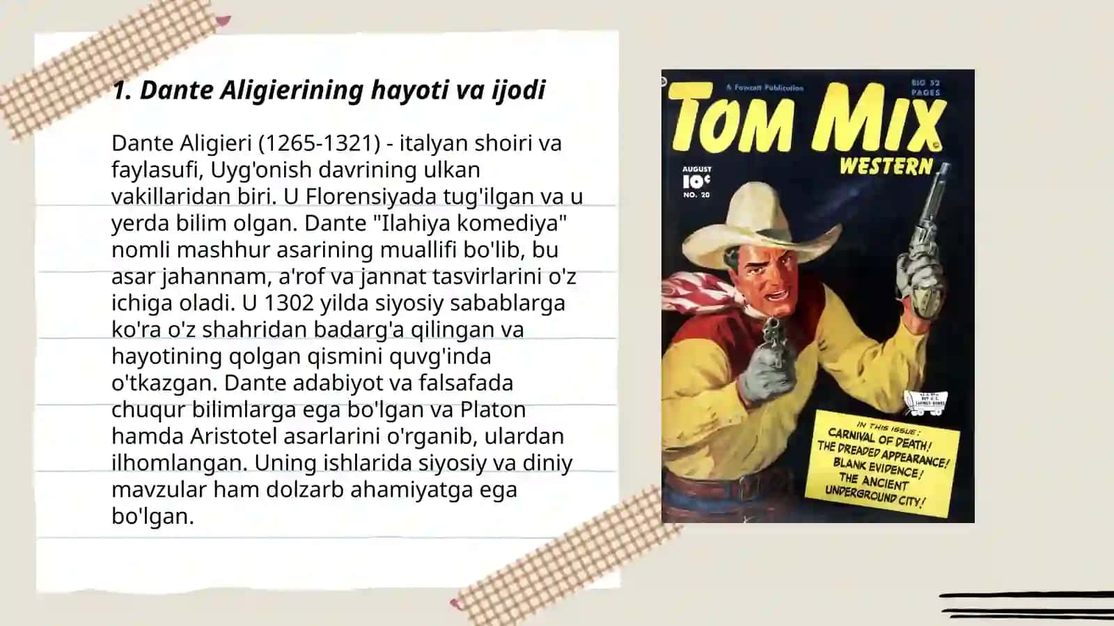 Uyg'onish davri G'arb adabiyoti. Dante Aligieri "Ilohiy komediya" dostoni 3
