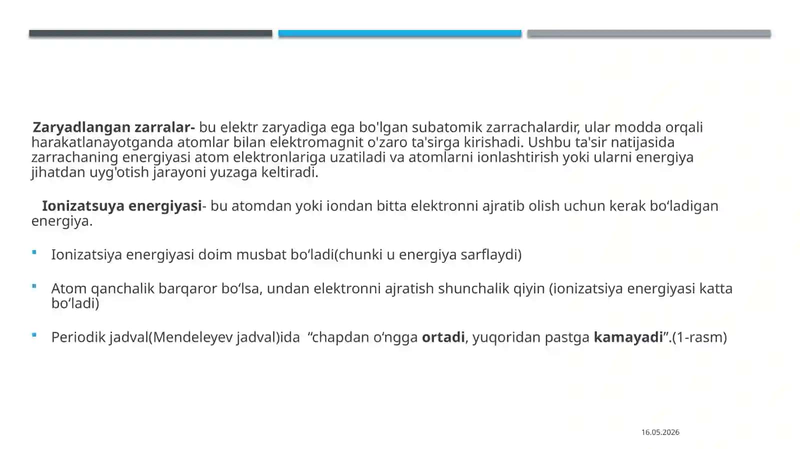 Elektronlar energiyasining ionlashtirish jarayonida yo‘qolishi | Fizika prezentatsiya PPT 3
