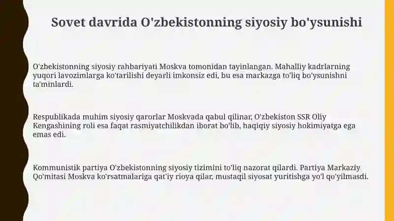 Sovet davrida O'zbekistonning markazga ijtimoiy siyosiy va iqtisodiy qaramligi 3
