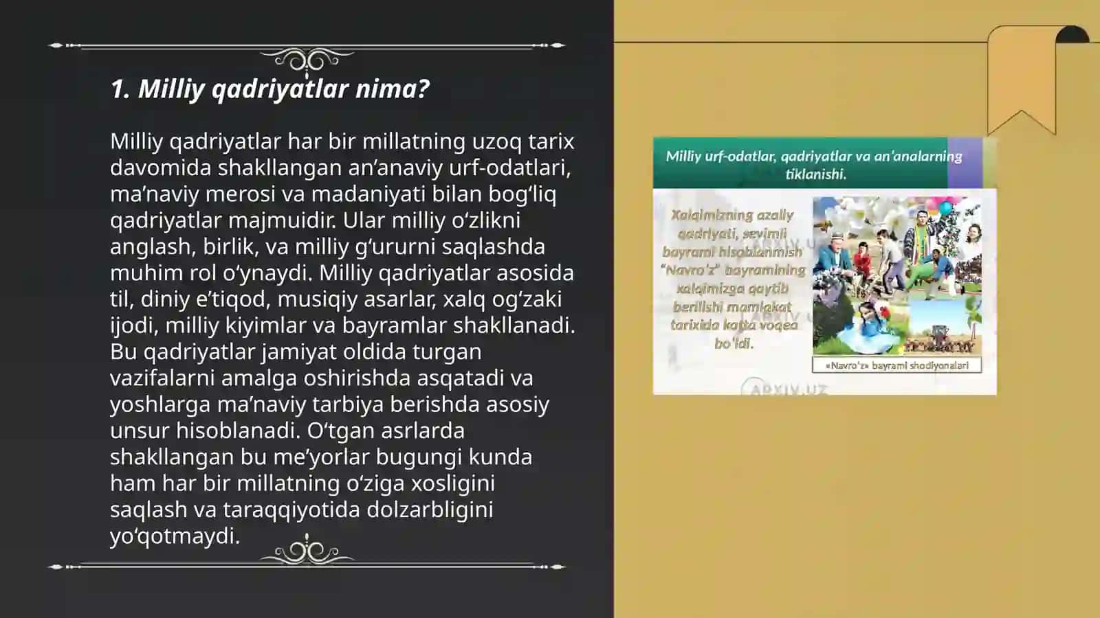 Milliy ma'naviy qadriyatlar va an'analarning tiklanishi va rivojlanishi 3