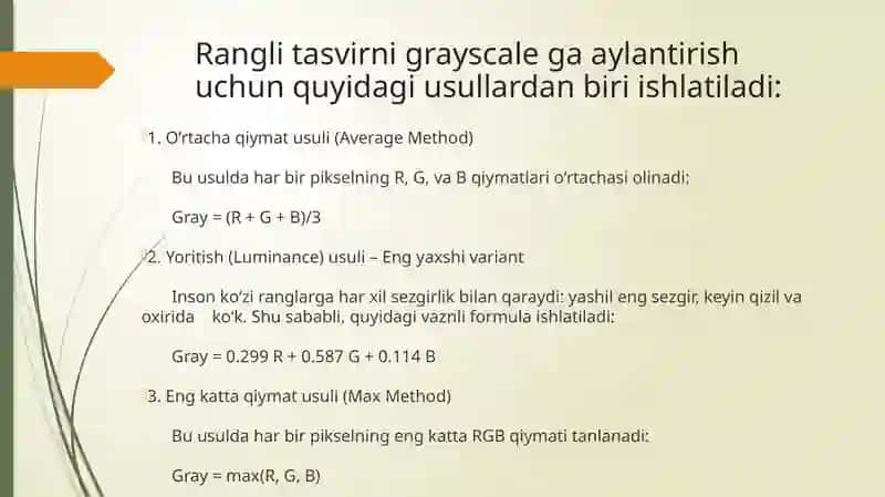 Tasvirlarga dastlabki ishlov berishda “Grayscale” algoritmi 3