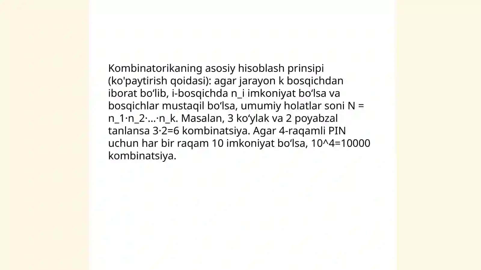 Kambinatorika asosiy prinsipi va kombinatorikaning ba'zi formulalari 3