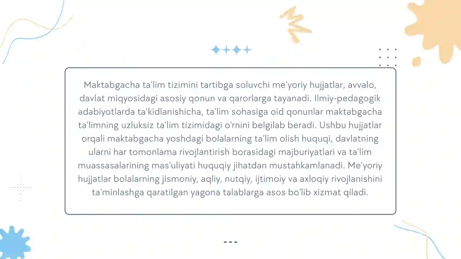 MAKTABGACHA TA’LIM TIZIMIGA OID BO‘LGAN ME’YORIY HUJJATLAR BILAN TANISHTIRISH 3