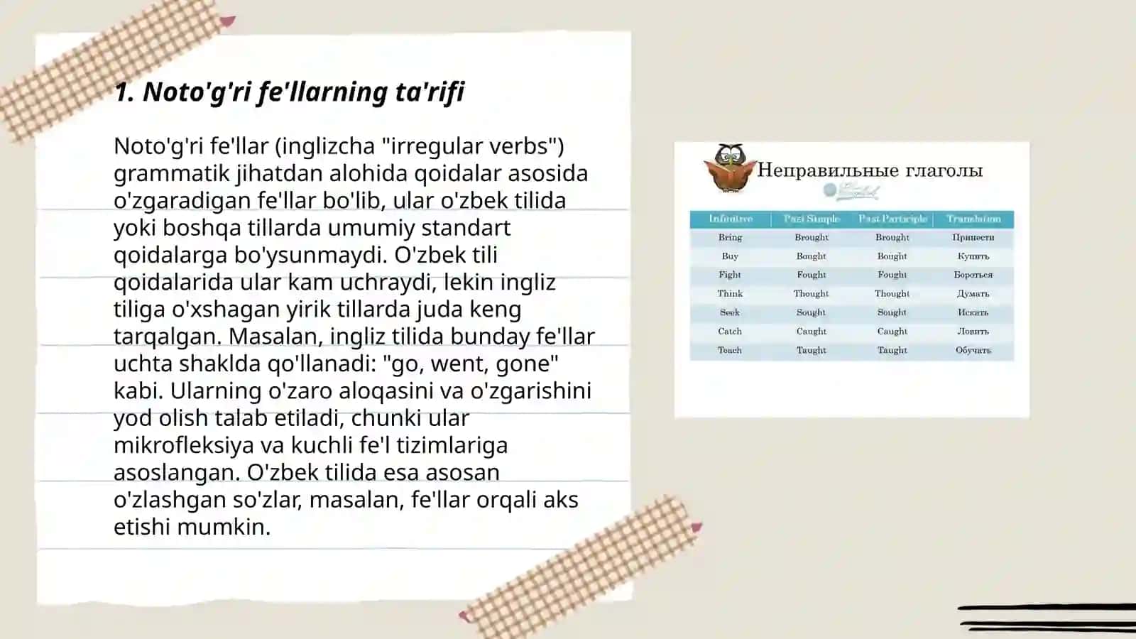 Noto'g'ri fe'llar (Irregular Verbs) 3