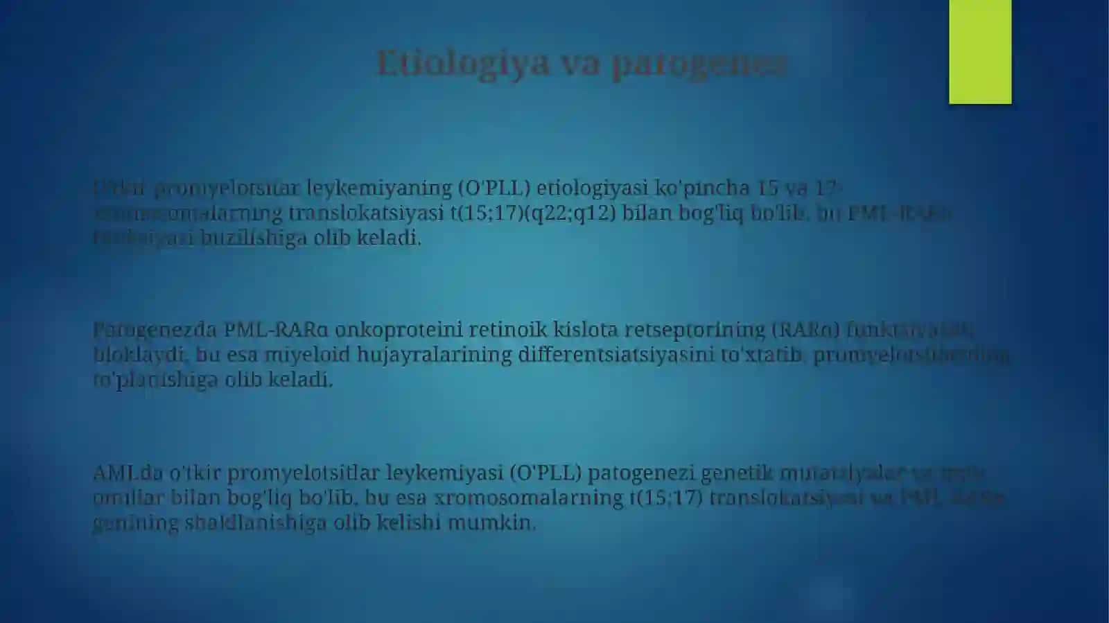 Òtkir promielotsitar leykoz etiologiya patogenez klinika davolash prinsiplari 3